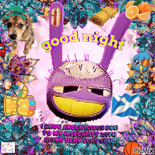 a picture of a purple bunny with the words good night