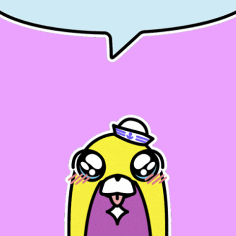 a cartoon drawing of a yellow bird with a speech bubble above it