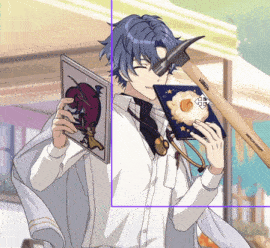 a man with a hammer on his head holds a book and a picture