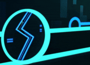 a blue circle with a lightning bolt in the center