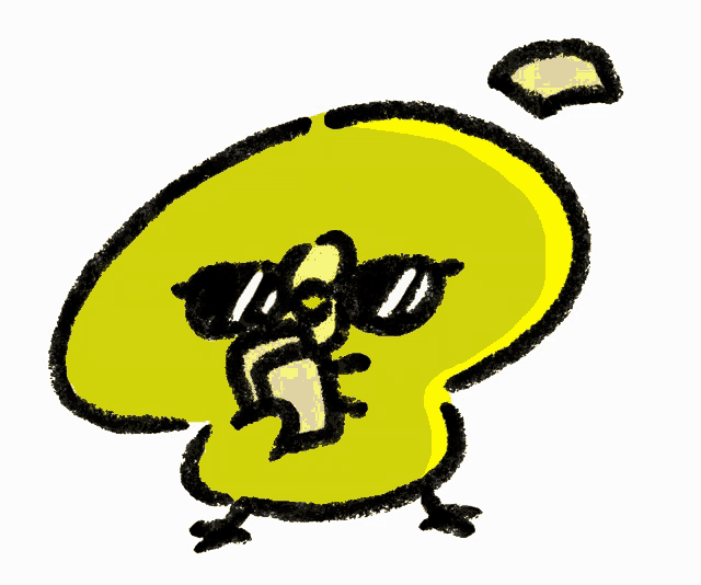 a cartoon drawing of a chicken wearing sunglasses and a banana