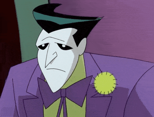 a cartoon of the joker wearing a purple suit and tie