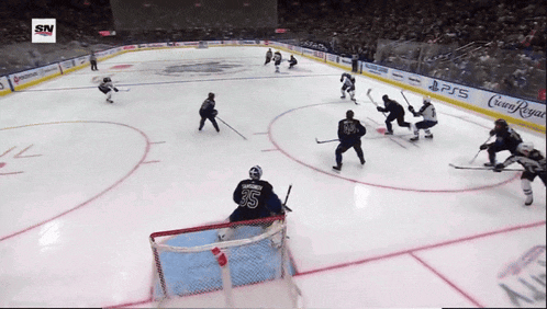 a hockey game is being played on a ice rink with a crown royal advertisement