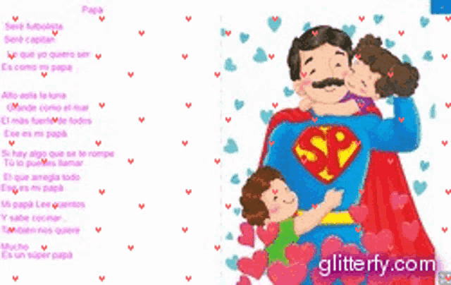 a picture of a man in a superman cape holding two children