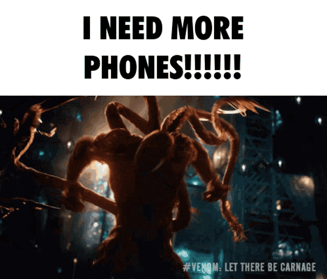 a poster that says i need more phones with a picture of a monster
