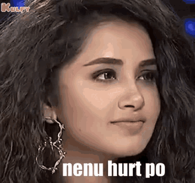 a close up of a woman 's face with a caption that says ` ` nenu hurt po ` ` .