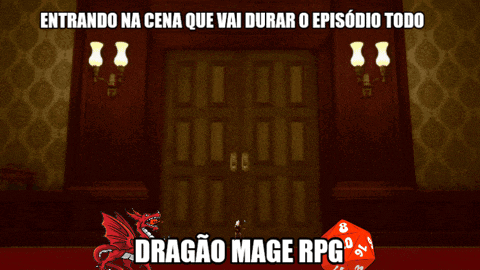 a poster for dragao mage rpg shows a man standing in an open doorway
