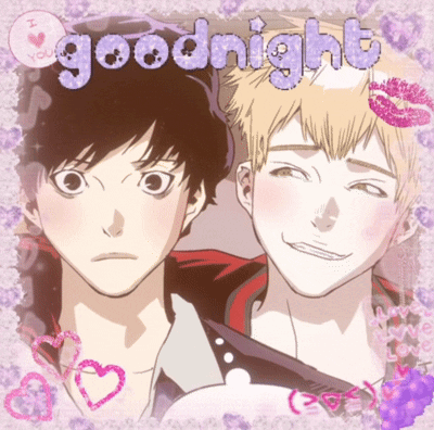 a picture of two anime characters with the words goodnight written on the bottom