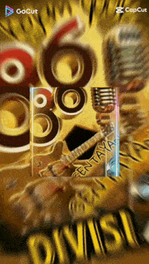 a picture of a guitar and a microphone with the words " gocut " and " capcut " at the top