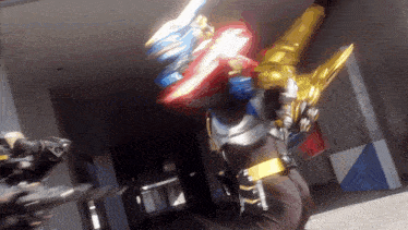 a person in a robot costume with a sword