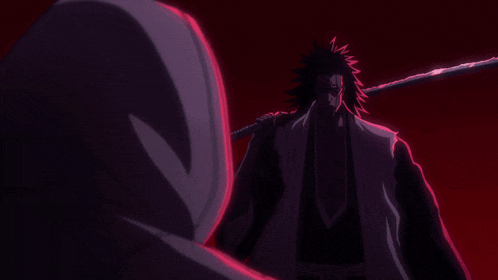 a man with long hair says " because i am kenpachi "