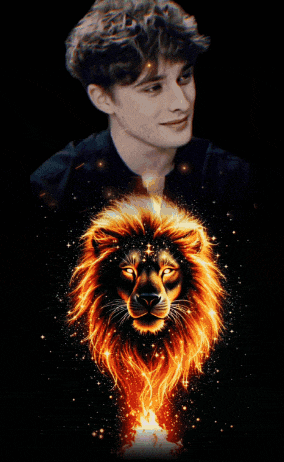 a picture of a man and a lion with the letters f x r i on the bottom