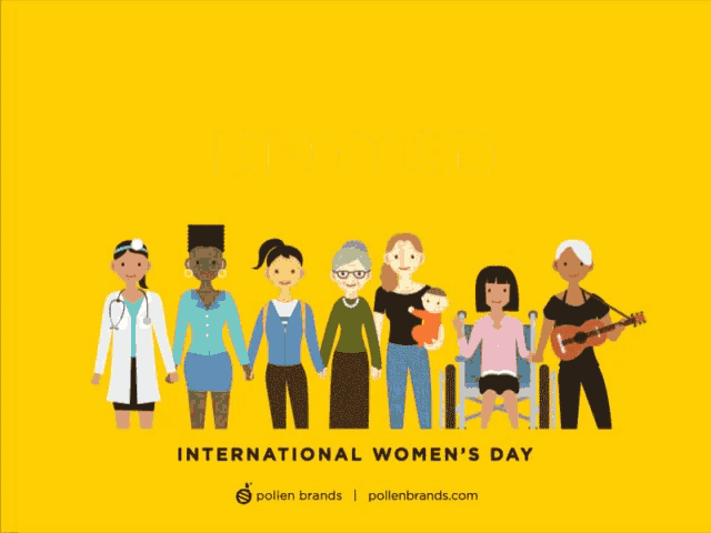a poster for international women 's day shows a group of women standing next to each other