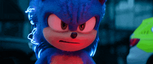 a close up of sonic the hedgehog 's face in a movie