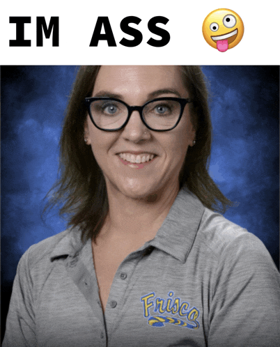 a woman with glasses and a shirt that says frisco on it