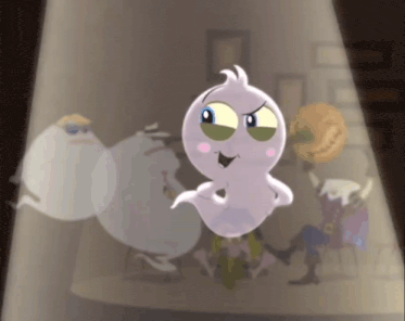 a cartoon of a ghost with a pumpkin on his head