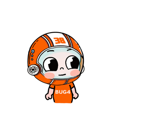 a cartoon character wearing a helmet and a bug4 shirt