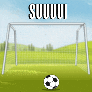 a soccer ball is in front of a goal with the words suuui above it
