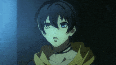 a close up of a person 's face with a yellow scarf around their neck