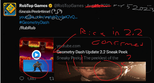 a tweet from robtop games shows a sneak peek
