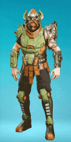 a video game character with a beard and horns