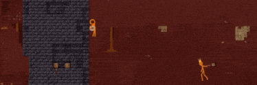 a video game scene with a purple door and a key