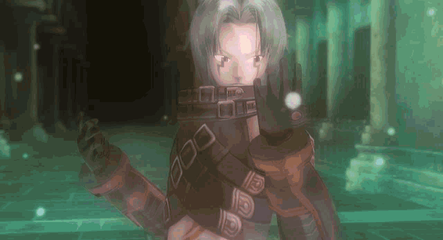 a video game character with the letter p on their sleeve
