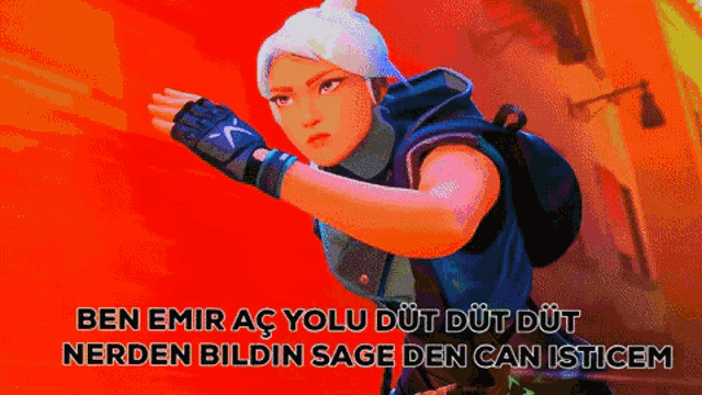 a cartoon of a girl with the words ben emir ac yolu dut dut dut nerden bildin sage den can isticem