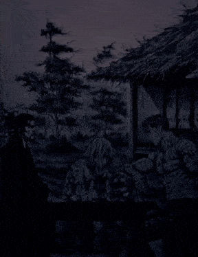 a drawing of three people sitting at a table
