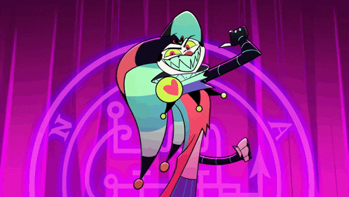 a cartoon character is standing in front of a purple circle with the letter a in it