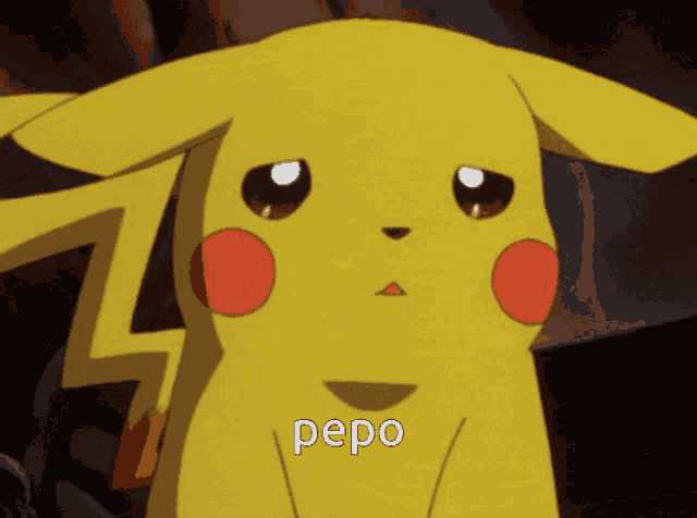 a close up of a pikachu with the word pepo written below it