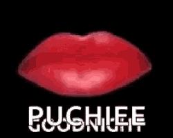 a close up of a woman 's red lips with a hole in the middle and the word pushiee written below it .