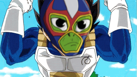 a cartoon character is wearing a mask with a frog face