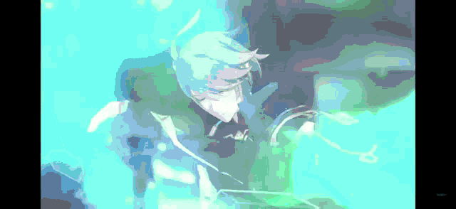 a pixelated image of a man in a suit with a blue background