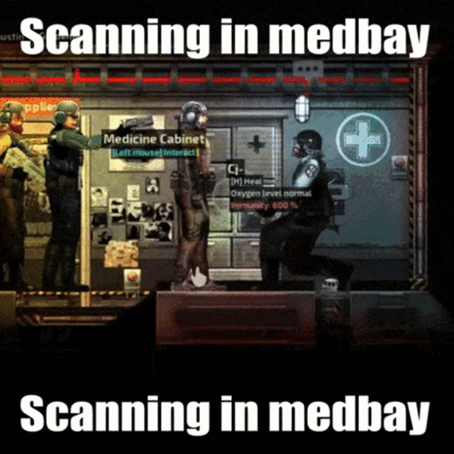 a screenshot of a video game says scanning in medbay scanning in medbay