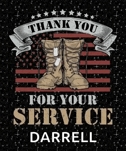 a thank you for your service poster with a pair of military boots on a flag background .
