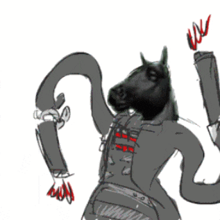 a drawing of a person with a horse 's head and arms