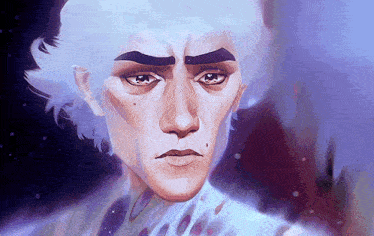 a close up of a cartoon character 's face with a purple background