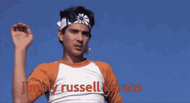 a man wearing a headband with the name jimmy russell on it