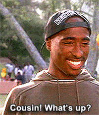 a man wearing a hat says cousin what 's up ..