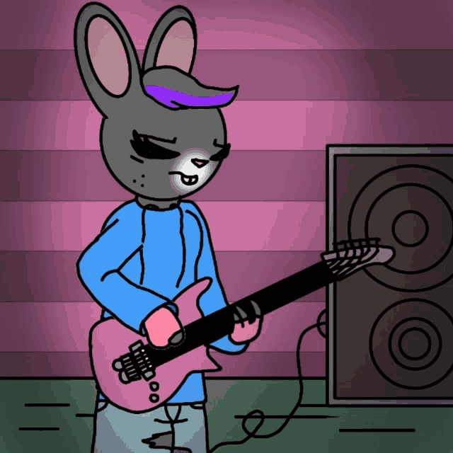 a cartoon mouse is playing a guitar in front of a speaker