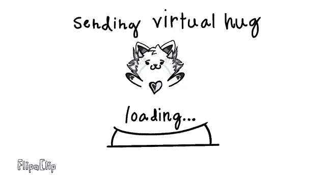 a drawing of a cat with the words " sending virtual hug loading ... hug sent "