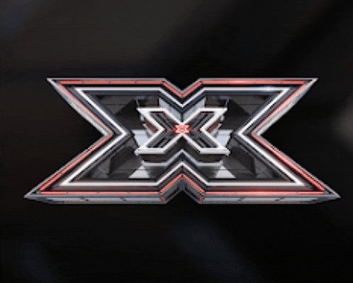 a logo for the x factor is displayed on a black background