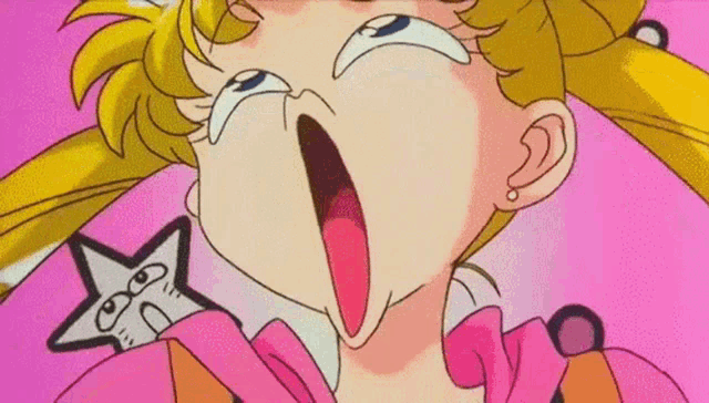 a cartoon girl is making a funny face with her mouth wide open .
