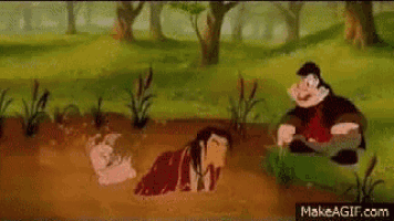 a cartoon of a man and a woman standing next to each other in the water .
