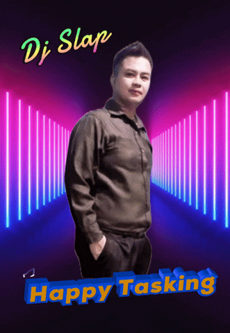 a man stands in front of a neon sign that says dj slap
