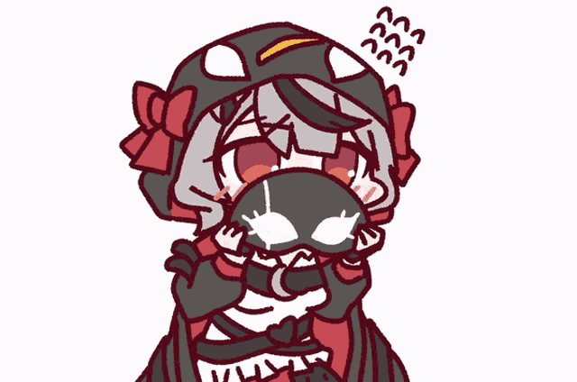 a cartoon drawing of a girl with a mask on her face and a hat