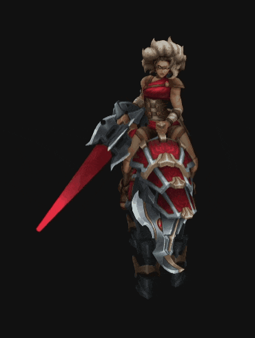 a woman in a red top is riding a horse with a sword
