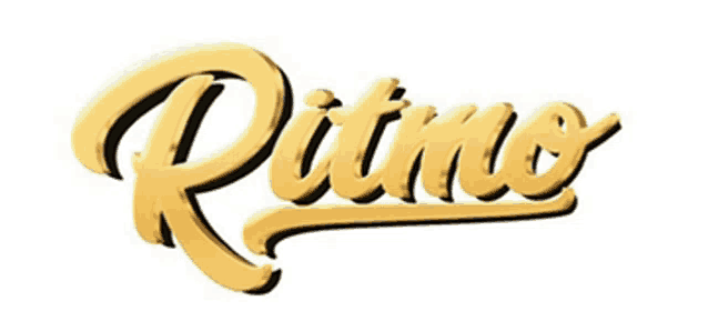 the word ritmo is in gold on a white background