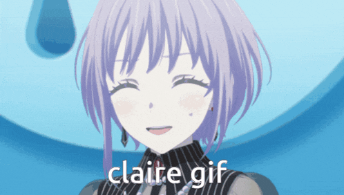 a gif of a girl with purple hair and the words claire gif below her